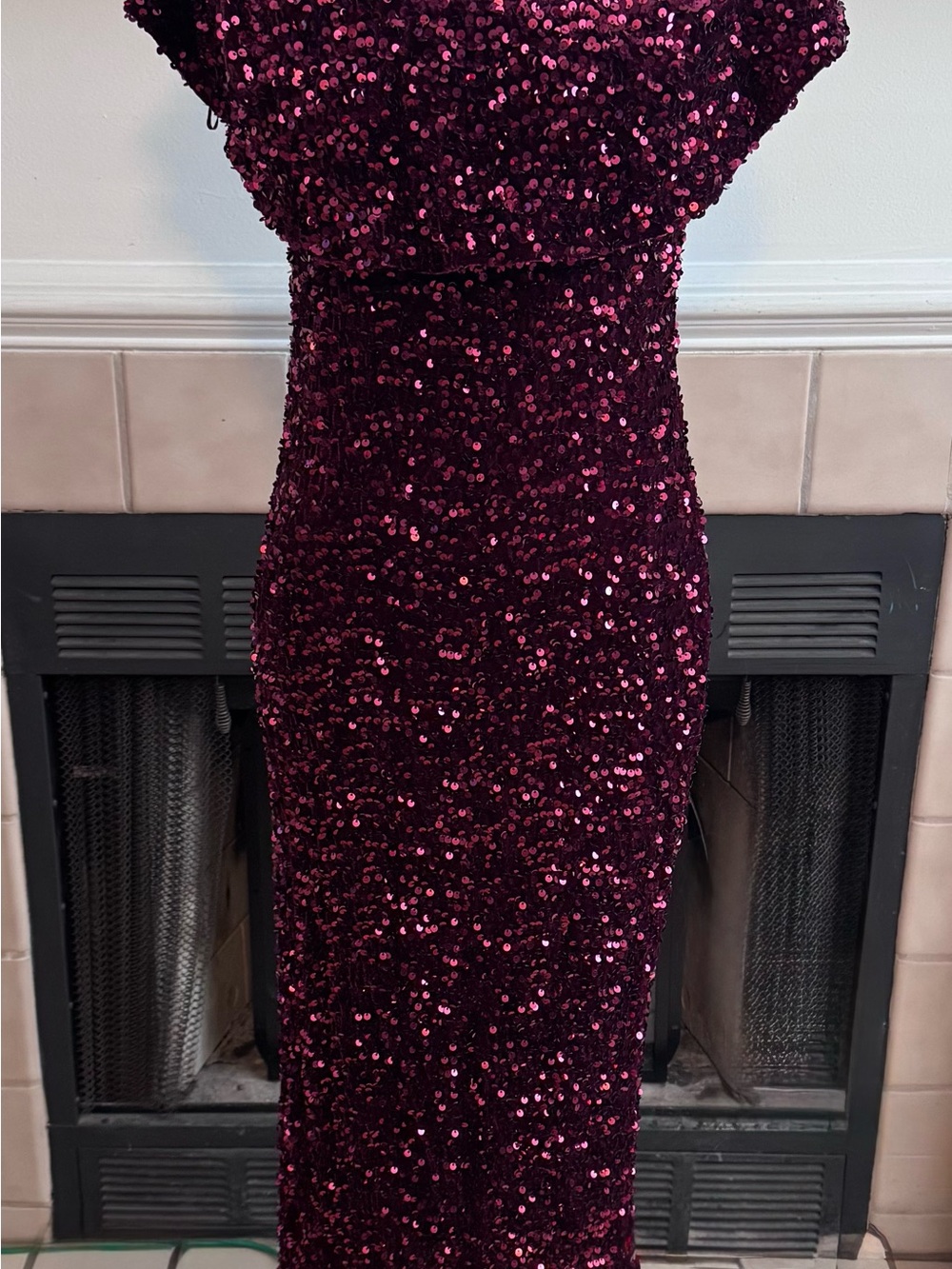 Fashion Nova Burgundy Sequin Maxi Dress
